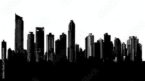 Simple and Minimalistic Black and White Vector Silhouette City Skyline  Flat Design Concept