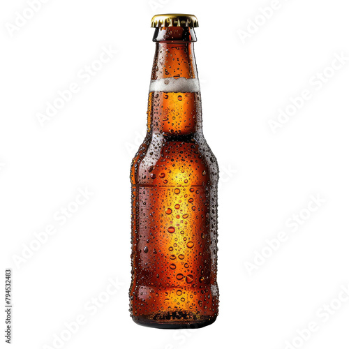 An isolated beer bottle set against a transparent background