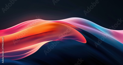 an abstract image with bright colors coming across a black background,, in the style of smooth curves, light pink and dark indigo, c-mount lens, sky-blue and orange