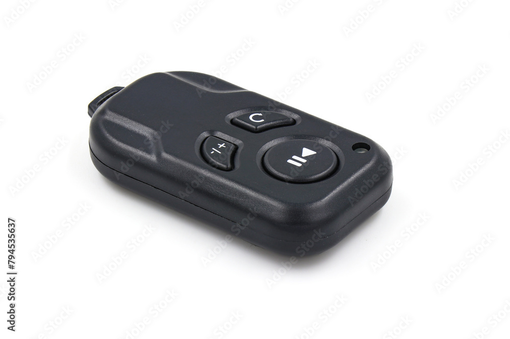 Black remote control on white background. Wireless remote control concept. Black remote control on white background. Wireless remote control concept.