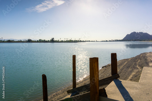 A beautiful lake shore view at lake Cahuilla, California.