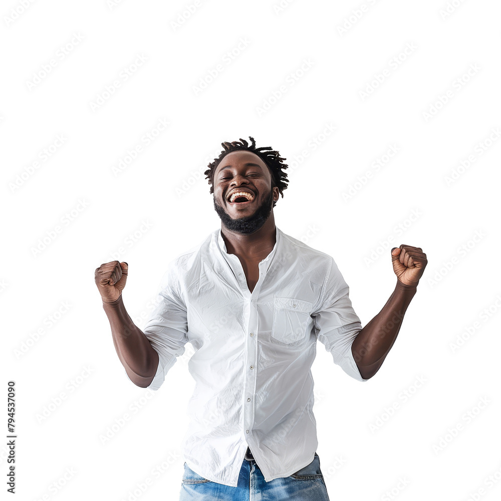 30 year old black smiling man wearing white shirt and jeans isolated on ...