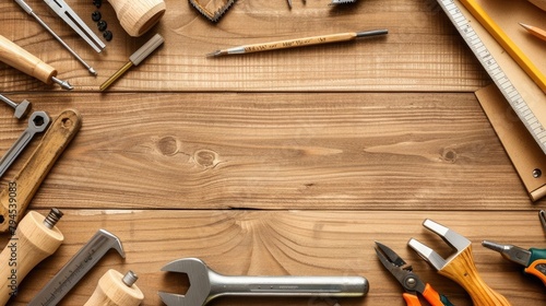 different tools on the wooden desk