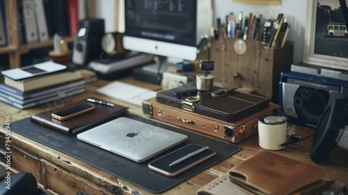 Essential DK Office Supplies Elegantly Displayed on a Neat Workspace photo