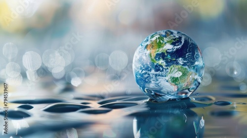 Earth Droplet Closeup  World Water Day Realistic earth drop of water falling  Water drops on a glass surface closeup