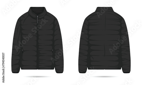 Warm jacket mockup. Puffer jacket template front and back view