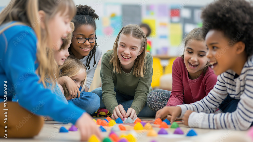 Teachers and students participating in a team-building activity. Knowledge, friendship, respect for each other, education Teachers and students participating in a team-building activity. Knowledge, friendship, respect for each other, education