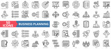 Business planning icon collection set. Containing project management, statistics, continuous, blueprint, target, strategy, schedule icon. Simple line vector.