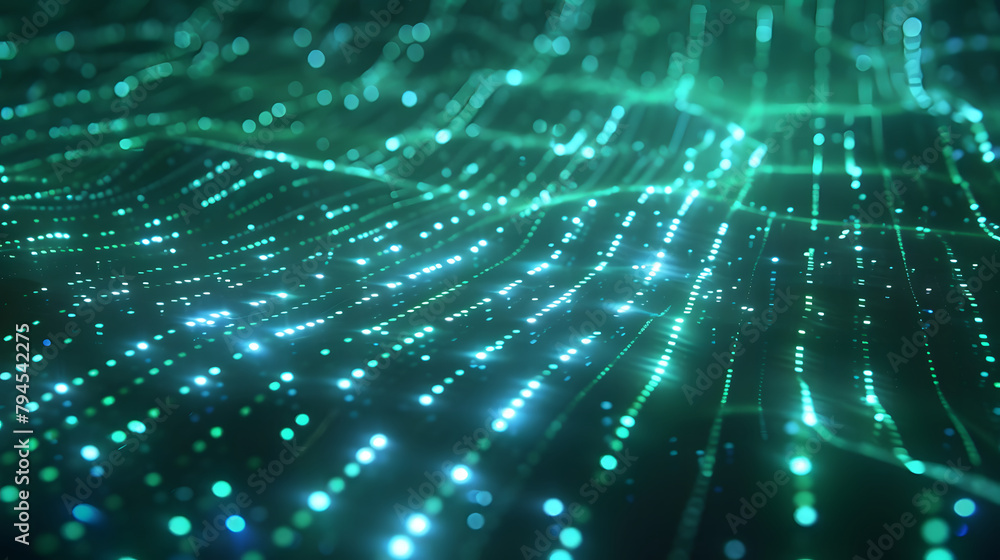 a digital rain of green binary code cascading down a dark black ...
