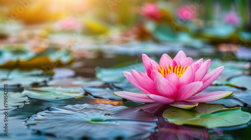 Serene Water Lily at Sunset on Tranquil Pond