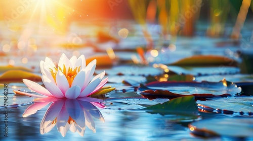 Serene Water Lily at Sunset on Tranquil Pond