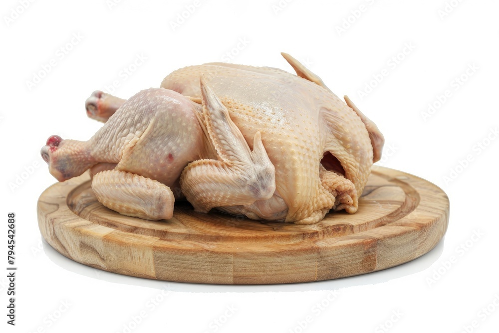raw meat turkey on wooden board isolated white background raw meat turkey on wooden board isolated white background