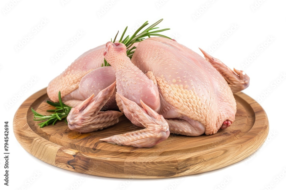 raw meat chicken on wooden board on white background raw meat chicken on wooden board on white background