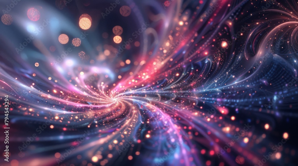 Naklejka premium Swirls of pinks and blues intertwine with glittering stars giving a dreamy effect.