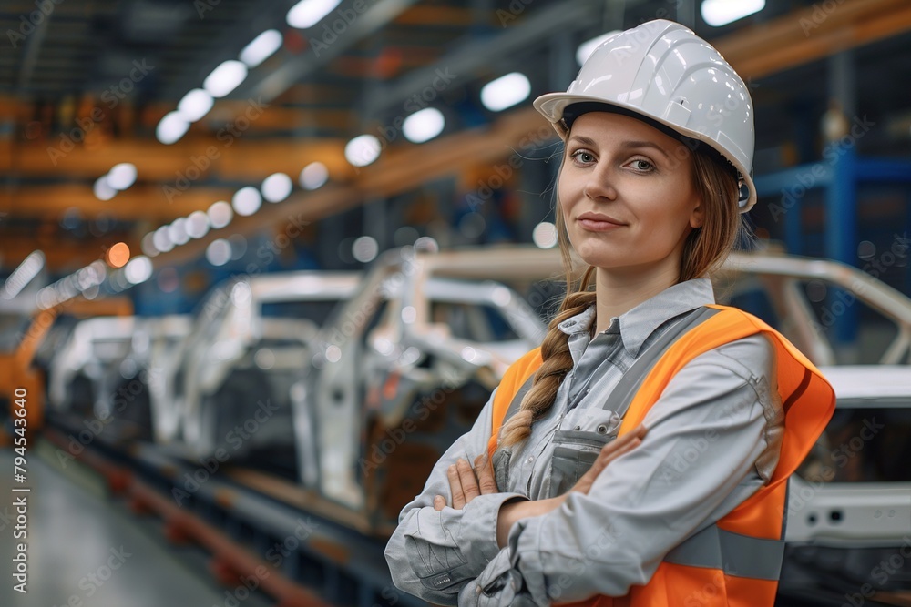 Woman mechanical engineer at automobile factory Woman mechanical engineer at automobile factory