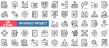 Business project icon collection set. Containing innovation, growth, workflow, accounting, management, production line, validation icon. Simple line vector.