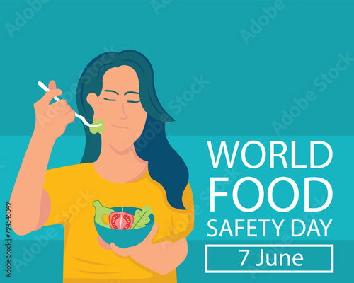 illustration vector graphic of women are eating vegetables and fruit, perfect for international day, world food safety day, celebrate, greeting card, etc.
