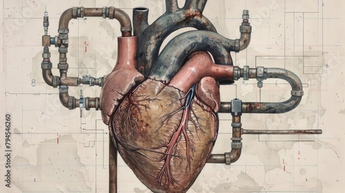 Illustration of heart and pipework photo