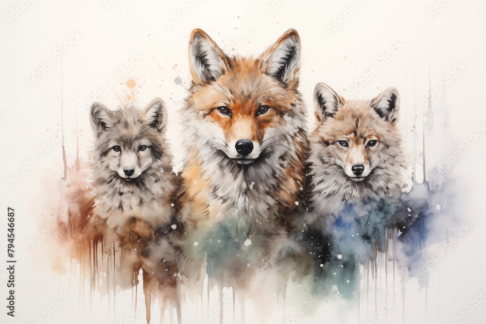 Watercolor group of fox wildlife Watercolor group of fox wildlife