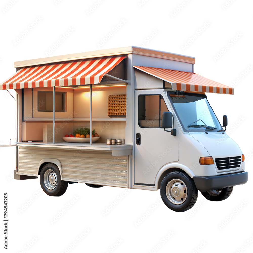 Modern food truck with open service window on transparent background