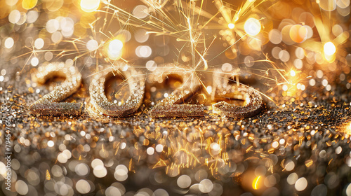 2025 Numbers with Festive Sparkles. New Year, celebration background