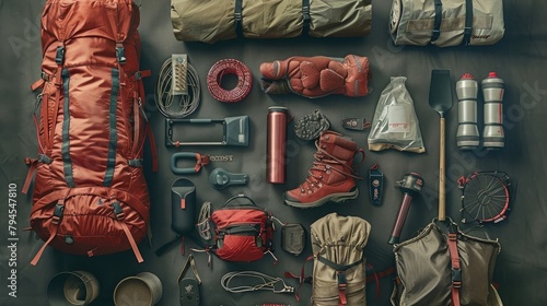 Knolling photography of camping equipment photo