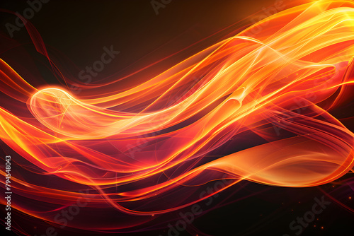 Dynamic orange and red neon waves. Vibrant neon art on black background.