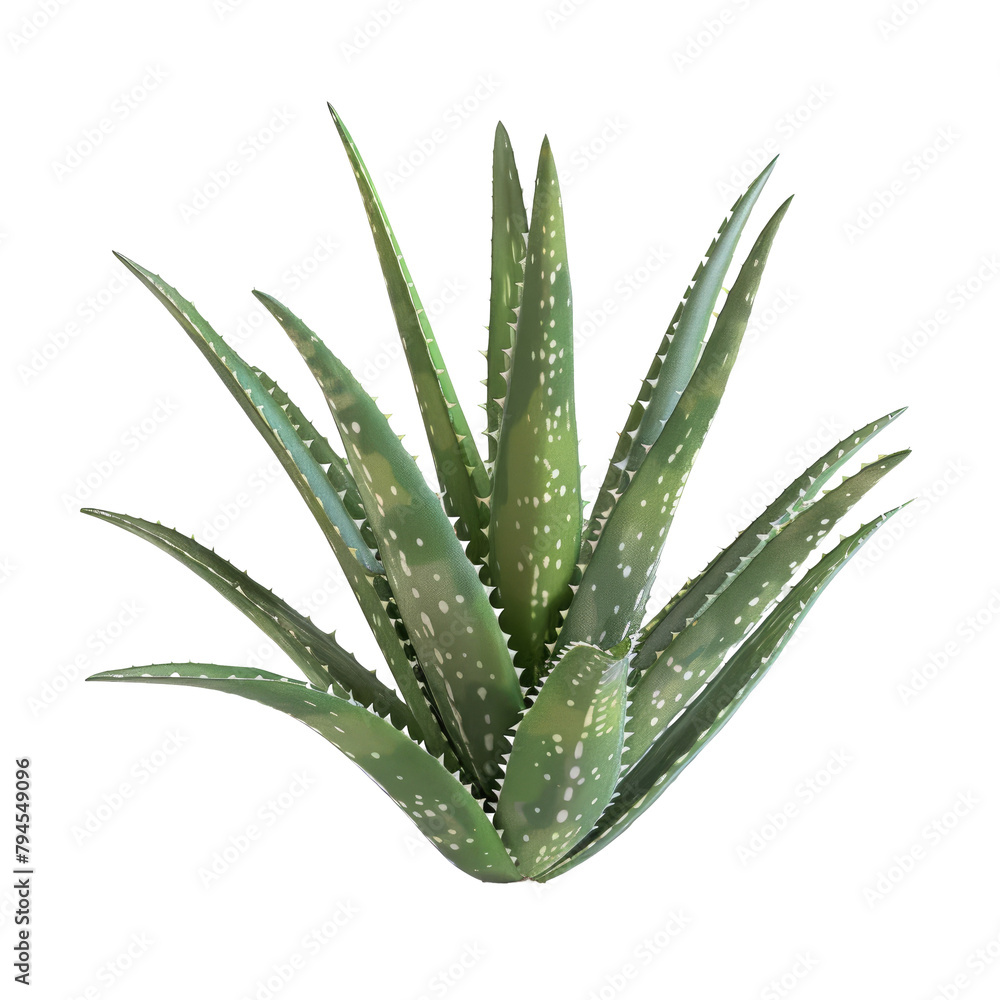 A vibrant aloe vera plant standing alone set against a transparent background A vibrant aloe vera plant standing alone set against a transparent background