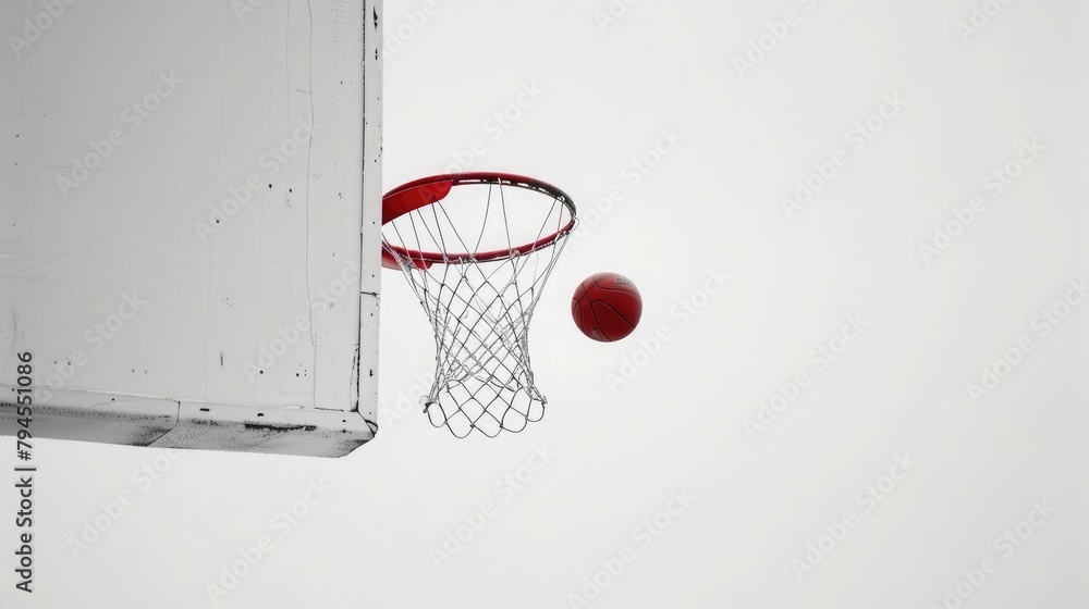 Minimalist Basketball net with a ball going through