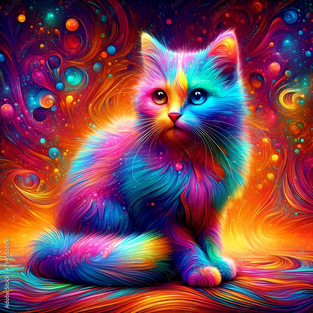 Cat silhouette with colorful shapes Cat silhouette with colorful shapes