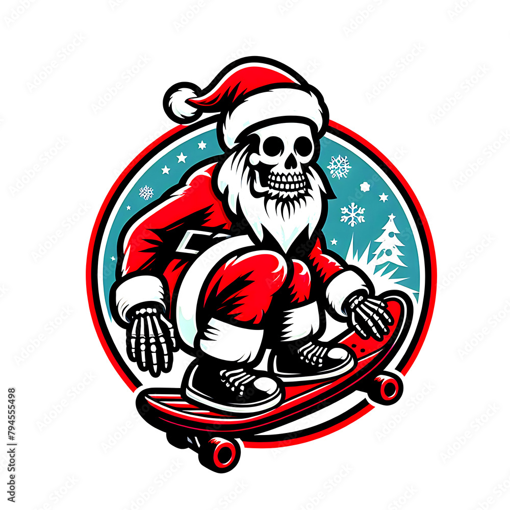 illustration logo design skull Santa clous with skyboard illustration logo design skull Santa clous with skyboard