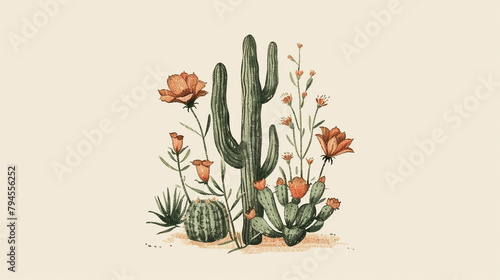 Bohemian Desert Flower Logo on Cream Background - Cactus Vector Design