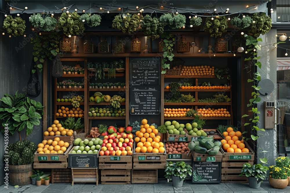 Local food retail with whole food produce in a plantfilled building
