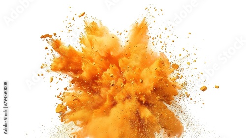 Orange Powder Dust Explosion Splash Isolated on White Background - Holi Paint
