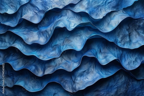 Closeup of electric blue ruffled fabric resembling a geological pattern photo