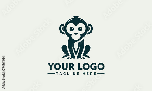 simple monkey Animal vector illustration Geek monkey logo Chimpanzee vector logo design