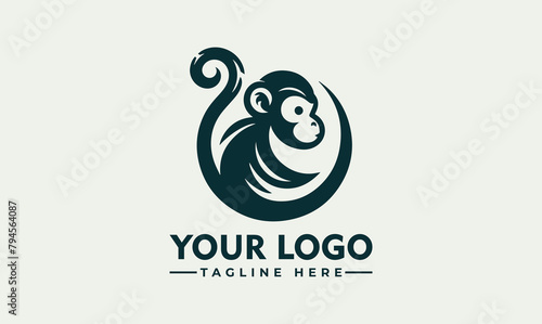 simple monkey Animal vector illustration Geek monkey logo Chimpanzee vector logo design photo