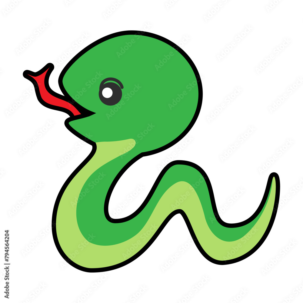 Fototapeta premium 年賀状 巳年のかわいいヘビが横を向くイラスト