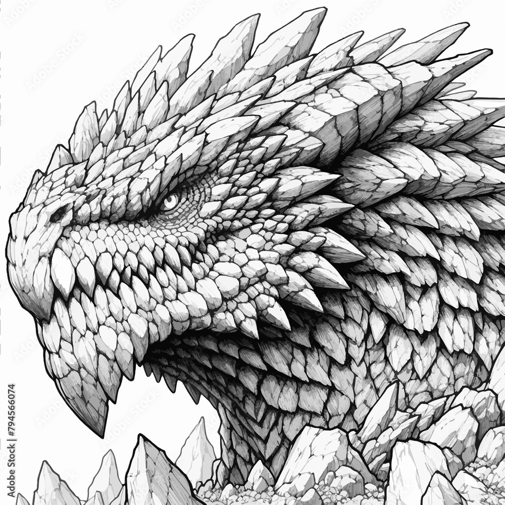 Rock Dragon Head Closeup Adult Coloring Page Rock Dragon Head Closeup Adult Coloring Page