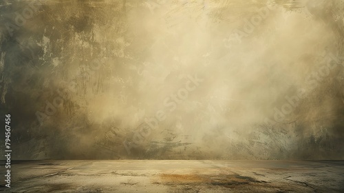 an empty, vintage beige and brown studio background with a floor, dark brown and beige, atmospheric effects