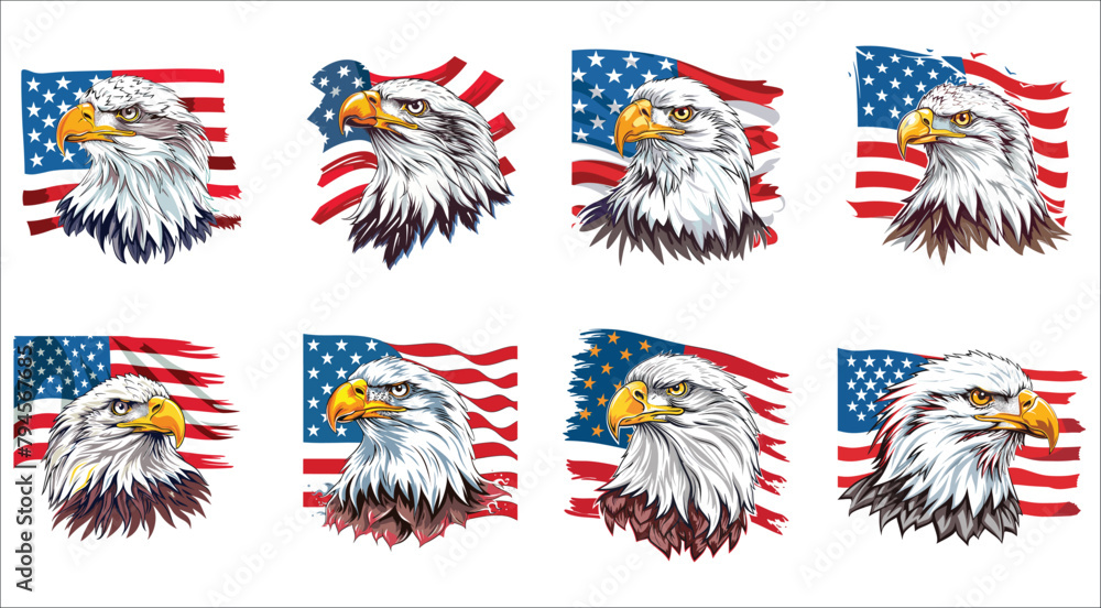 Eagle head with American flag, American eagle, American flag painted bald eagle, Colorful eagle mascot logo, American eagle with USA flag