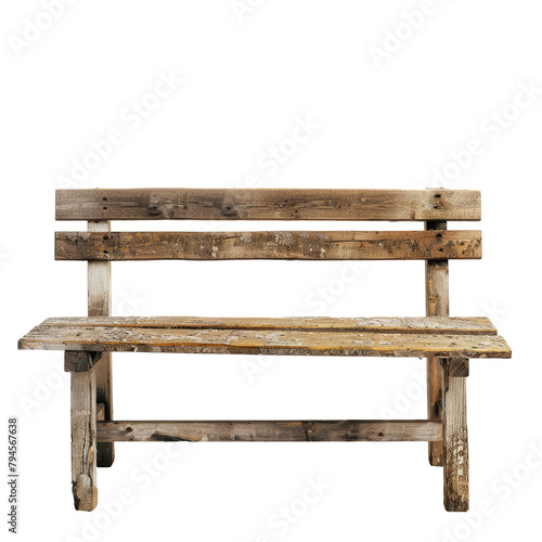 A rustic wooden bench stands alone against a transparent background © TheWaterMeloonProjec