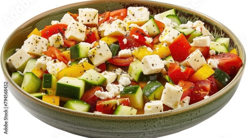 Fresh vegetable salad topped with diced feta cheese