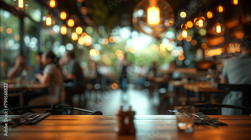 realistic photo blurred restaurant background with some people eating and chefs and waiters working . high resolution, superdetail, 16k photo