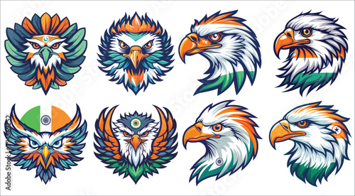 Eagle face with India flag, India flag and eagle face, Colorful eagle mascot logo