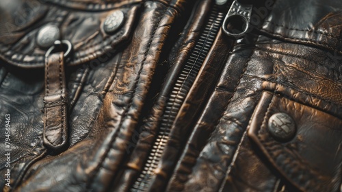 Detailed View of Leather Jacket and Fastener © 2rogan