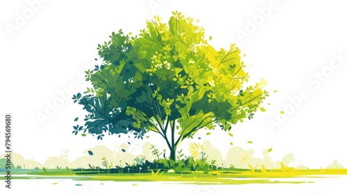 A vibrant young tree has been planted firmly in the soil beautifully depicted in a 2d illustration and set against a clean white background
