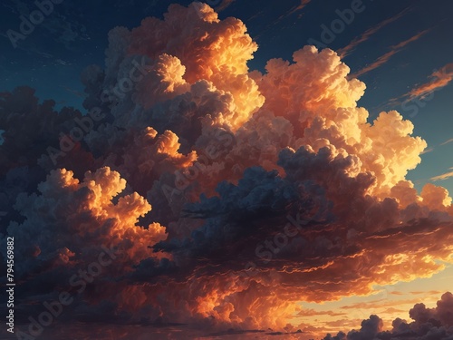 Beautiful sunset sky above clouds with dramatic light with golden light
