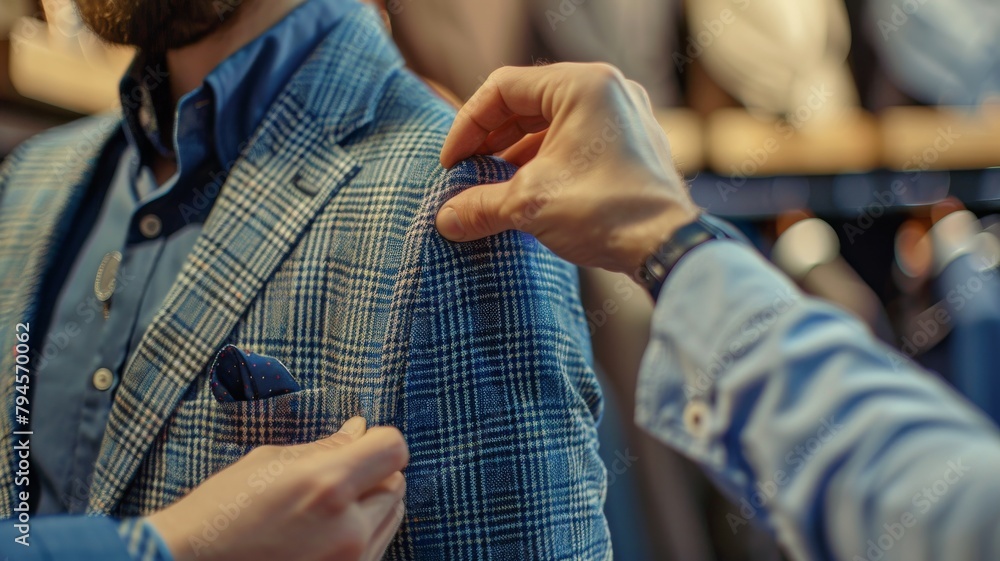 Man getting fitting for a modern suit Man getting fitting for a modern suit