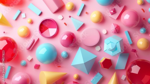 Create a 3D abstract pattern with cute geometric shapes AI generated illustration